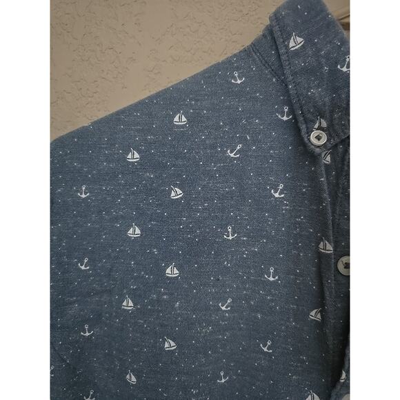 Cactus Man New York Blue Nautical Sail Boat Slim Fit Button Down Shirt Mens LG - Picture 3 of 5